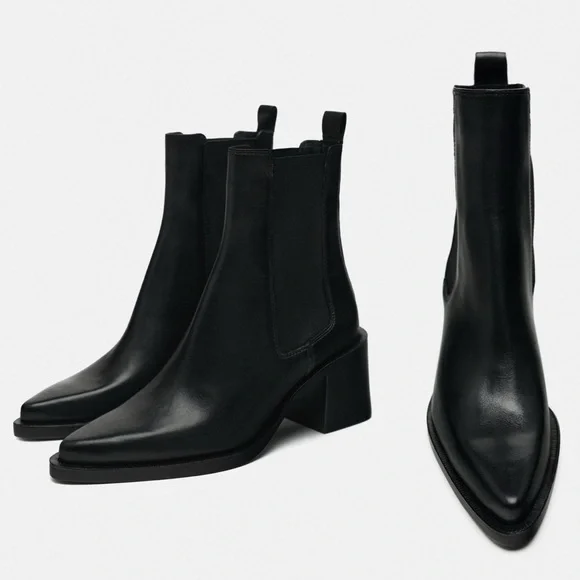 Zara | Shoes | Zara Block Heeled Leather Chelsea Ankle Boots  display picture 1